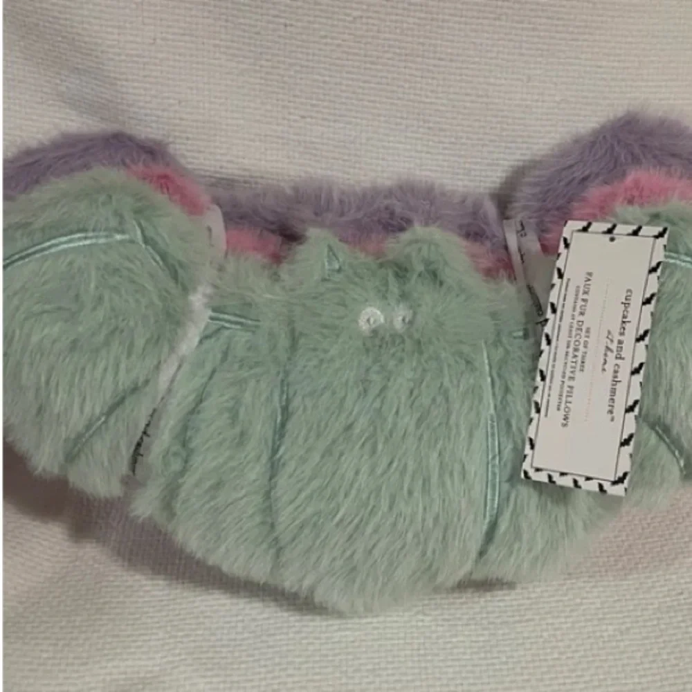 Cupcakes & Cashmere Pastel Faux Fur Halloween Bat Pillows New Release Set of 3
